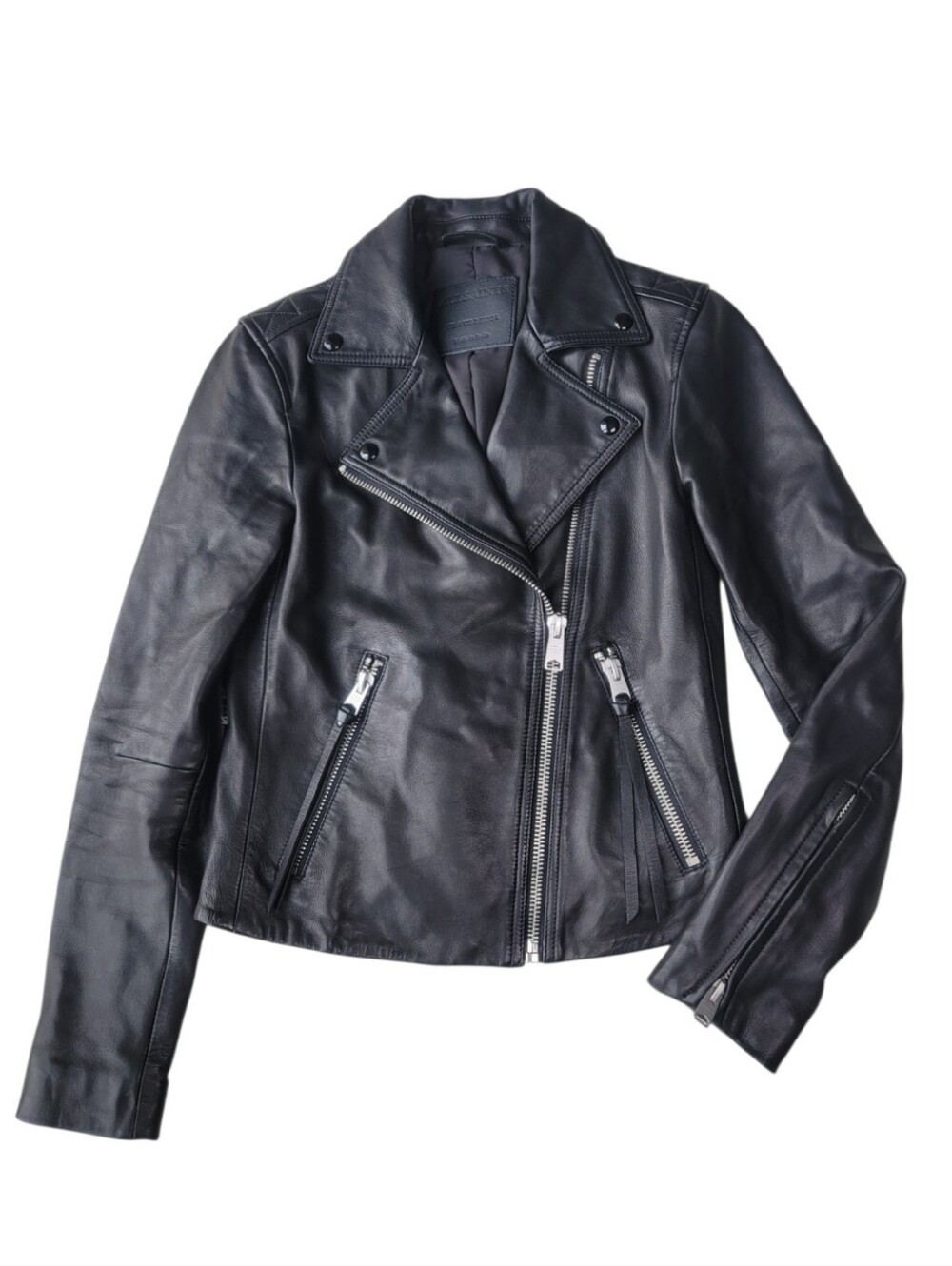 All Saints Dalby Biker Leather Jacket Size 2 XS Black Lamb Leather